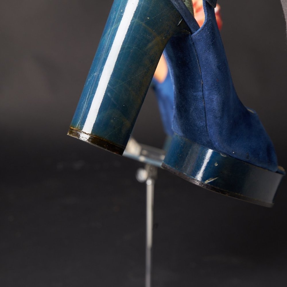 1970s Blue Suede Platform Shoes Heels